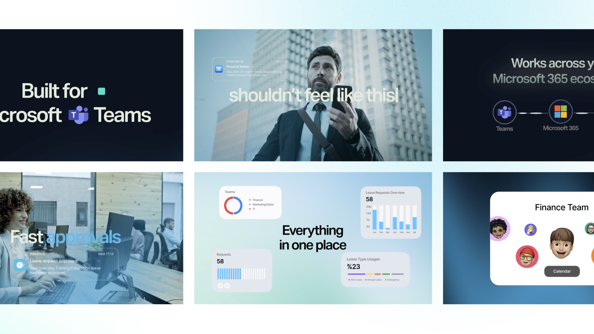 Easeout SaaS app video promo scenes showing its Microsoft Teams workflow